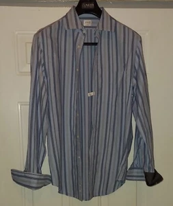 ARMANI COLLEZIONE MEN'S BLUE STRIPED LONG SLEEVE SHIRT SIZE 15.5R MADE IN ITALY - Picture 1 of 12