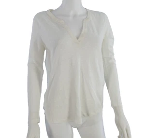 Sandro Paris White Blouse T Shirt Linen Front Woven Back Hi Low size 2 UK 10 12 - Picture 1 of 13