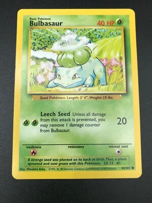Bulbasaur 44/102 Base Set Unlimited Common 1999 Pokemon WOTC First Set NM - Image 1 of 4