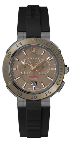 Versace V Extreme Pro Dual Time Orologio Uomo Cinturino Nero Bronzo 46mm VECN0031
