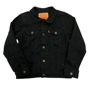 Vintage Levi's Denim Trucker Jacket Black Kids S 8-10 Years Stretch Cotton - Picture 1 of 11