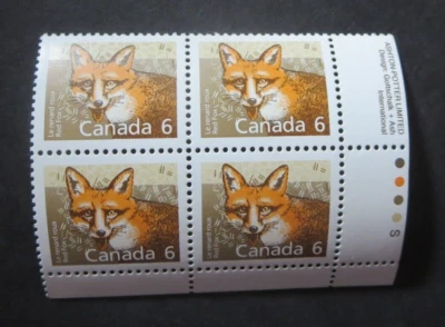 CANADA STAMPS MINT #1159 1988 "MAMMAL DEFINITIVES-RED FOX" LR BLOCK - Image 1 of 2