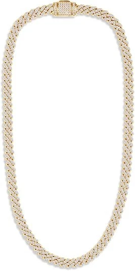 Collar de cadena de eslabones cubanos Miami de 6 mm de ancho corte redondo moissanita chapado en oro de 14 k Foto 1 de 4