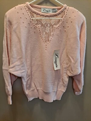 Suéter Vintage Rosa Con Cuentas Encaje Mangas Ala de Murciélago Encaje Rockabilly Lolita M  Foto 1 de 4