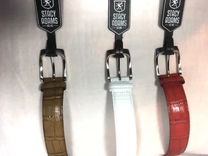 34MM STACY ADAMS LEATHER CROCO EMBOSSED BELT BRUSHED NICKLE BUCKLE SIZE 32-34 - Picture 1 of 5