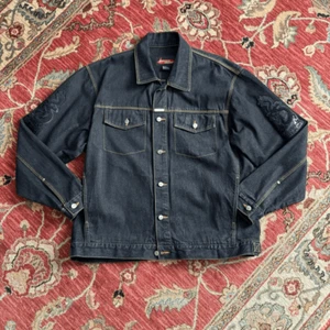 Vintage Y2K Johnny Blaze Black Denim Jacket Dragon Patchwork Men XXL - Picture 1 of 9