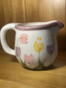 Asia Master Group 3” Ceramic Tulip Coffee Creamer Pitcher Purple Rim - Floral - Picture 1 of 9
