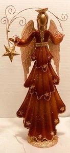 Statuina angelo di Natale in metallo ruggine oro glitter stella da appendere decorazione natalizia - Foto 1 di 3