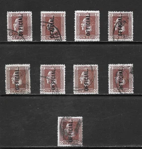 NEUSEELAND SCOTT O46 GEBRAUCHTE AUSGABE x 9 - 1919 3p SCHOKOLADE OFFIZIELLE AUSGABE - Bild 1 von 2