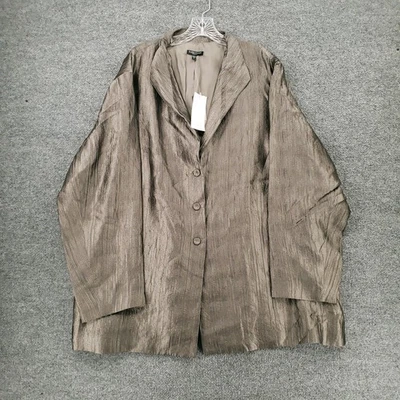 NEW Eileen Fisher Jacket Womens 3X Plus Gray High Collar Long Sleeve Silk Blend - Image 1 of 4