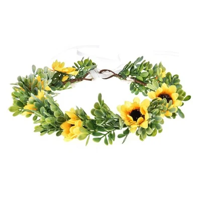 Diadema de flores BOHO corona de hojas verdes corona de cabello nupcial (amarillo girasol) Foto 1 de 2