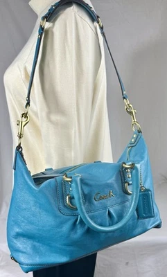 😎😎😎COACH TEAL ASHLEY LEATHER Shoulder or Rolled Handles Gold Hardware 15445 - Image 1 of 4