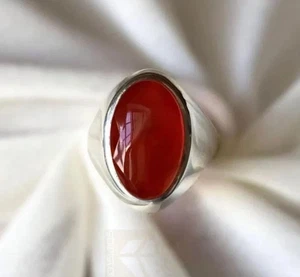 Anello Aqeeq Yemenita Rosso Sangue, Anello Agata Naturale Argento Sterling 925, Anello Sciita - Foto 1 di 2