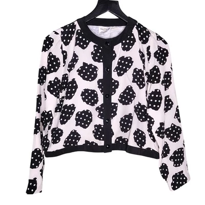 Chaqueta de seda vintage Oleg Cassini 12 negra blanca abotonada Foto 1 de 4