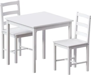 White Dining Table Set 2 Chairs | Compact Kitchen Small Space Furniture - Picture 1 of 12
