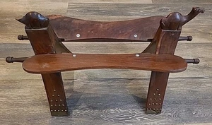 Rare M Hayat Bros Peshawar Camel Saddle Anglo-Indian Rosewood Foot Stool (e7) - Picture 1 of 23