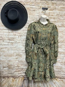 Alex Marie Green Paisley Long Sleeve Ruffle Dress Size 16 - Picture 1 of 7
