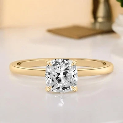 14K Yellow Gold Cushion Cut Lab Created Diamond 1.40 Ct Wedding Ring IGI — 第 1/4 张图片