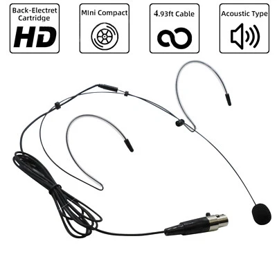 Black Headset Mic Wear Microphone Mini XLR 4 Pin TA4F For Shure Wireless System - Image 1 of 4