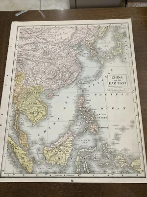 Beautiful Antique 1908 Map Of China & The Far East 13x11 Inches - Image 1 of 4