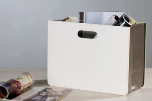 Design Newspaper Basket White/Gray Textile Newspaper Stand Organizer Box - Picture 1 of 1