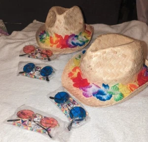 Hawaiian Straw Hat & Glasses - 2 Colours Available - You Choose - Picture 1 of 6