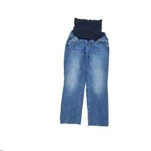 Motherhood Maternity Straight Leg Raw Hem Women's size M Dark Blue Denim Jeans - Picture 1 of 5