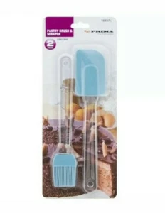 2PC SILICONE PASTRY BRUSH AND SCRAPER KITCHEN BAKING COOKING TOOL SPATULA BBQ - Picture 1 of 3