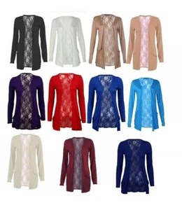 Womens Lace Boyfriend Cardigan Ladies Long Sleeve Floral Lace With Pockets 8-14 - Picture 1 of 9
