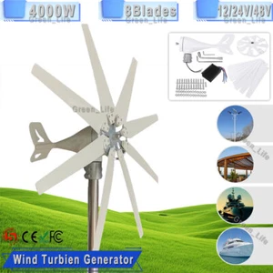 4000W Wind Turbine 8 Blades Generator Kit 12/24/48V Charge Controller Home Power - Picture 1 of 17