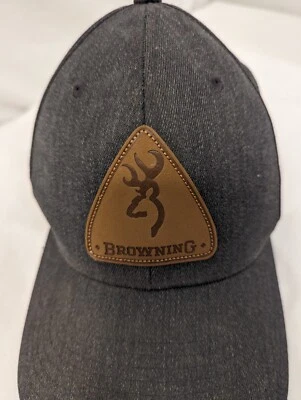 Browning Gray Canvas Adjustable Ball Cap  Browning Leather Buck Logo Baseball - Image 1 of 4