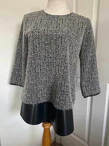 Joseph Ribkoff Faux Leather Trim 3/4 Sleeve Sweater Top  Size 10 NWT - Picture 1 of 8