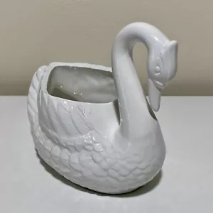 Vintage Swan Figurine White Planter Trinket Dish Home Decor Ornament Bird Vase - Picture 1 of 14