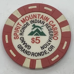 Chip de casino Spirit Mountain de $5 - Grand Ronde Oregon O reserva india - Imagen 1 de 3