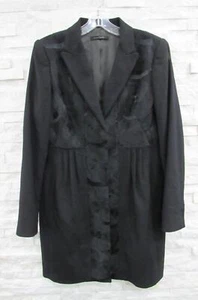 Abrigo de Invierno Elie Tahari Negro Lana Muy Bordado Costuras de Princesa L BOLSILLOS - Imagen 1 de 12