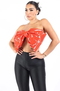 Womens Sexy Shiny Latex Super Size Bow Top Party Dance Night Club Holiday Dating - Picture 1 of 42