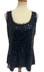 Fashion Bug Women's Sleeveless Black Mesh Sequin Blouse Size M - Picture 1 of 10