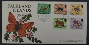 1984 Falkland Islands Spiders and Insects FDC ties 5 stamps cd Port Stanley - Picture 1 of 4