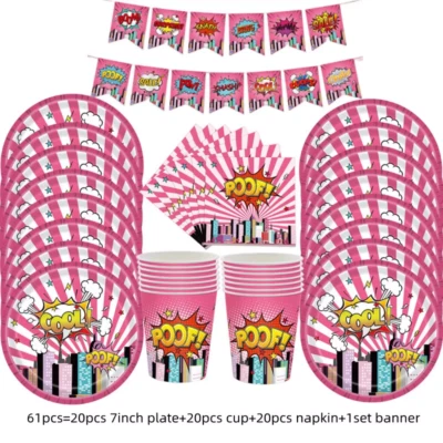 PARTY FUNGAMA DC Super Girls Party Tableware Supplies, Decorations and Balloons Comic Marvel