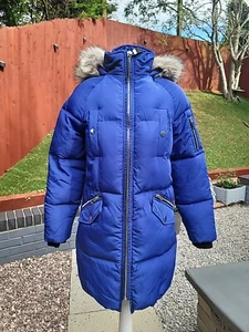 CAPPOTTO RIVER ISLAND BLU PELLICCIA SINTETICA BORDO LUNGHEZZA MEDIA TAGLIA UK 6 - Foto 1 di 12