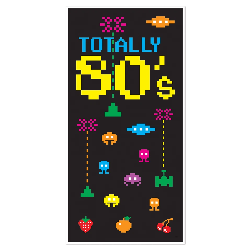 1980s Party Decoration Prop TOTALLY 80s DOOR WALL COVER Atari Space Invaders - Image 1 of 1