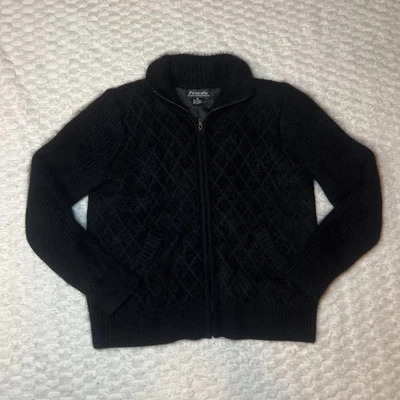Vintage Venesha Angora Zip Up Sweater Jacket Women’s Size M Black Soft Fuzzy Fur - Image 1 of 4