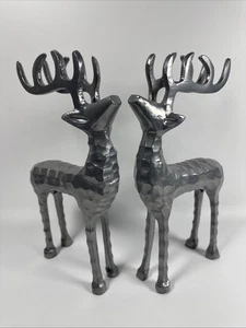 Pair of Handcrafted Silver Metal Reindeer 12" Tall - Picture 1 of 8