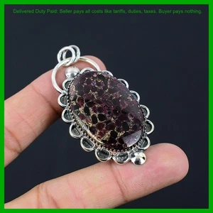 Halloween Sale Natural Copper Purple Turquoise Bezel Pendant Jewelry 925 Silver - Picture 1 of 6