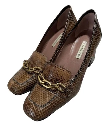 Zapatos L'Autre Chose para mujer talla 40 marrón tacón bloque cadena reptil en relieve Italia Foto 1 de 4