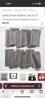 Conjunto de 12 guardanapos Williams Sonoma HOTEL guardanapos de jantar carvão - Imagem 1 de 4