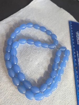 Beautiful Powder Blue Onyx Or Glass Natural Gemstone Necklace, 28" - Image 1 of 4