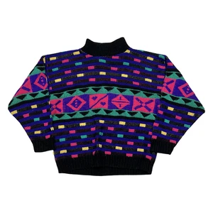 Vintage Sister Sister Sweater Girl's Large Geometric Pattern Acrylic USA 80s - Picture 1 of 5