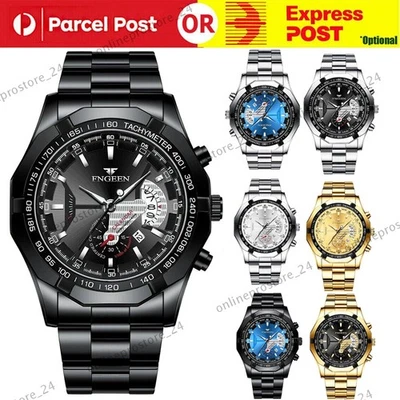 Luxury Men's Watches Stainless Steel Date Waterproof Sport Quartz Wrist Watch AU - image 1 of 4