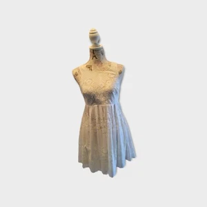FREE PEOPLE White Yellow Knit Soft Floral Sleeveless Pleated Spring Dress Size 4 - Picture 1 of 5